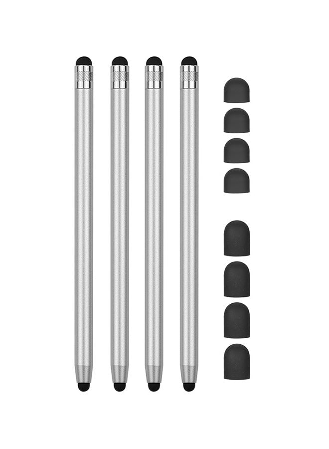 4-Piece Universal Touchscreen Stylus Pen For All Tablets With 8 Extra Replaceable Soft Rubber Tips Silver