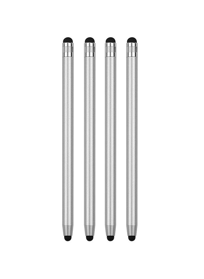 4-Piece Universal Touchscreen Stylus Pen For All Tablets With 8 Extra Replaceable Soft Rubber Tips Silver