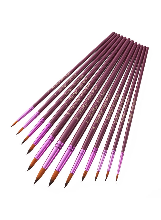 12-Piece Professional Round Pointed Paint Brush Set Purple