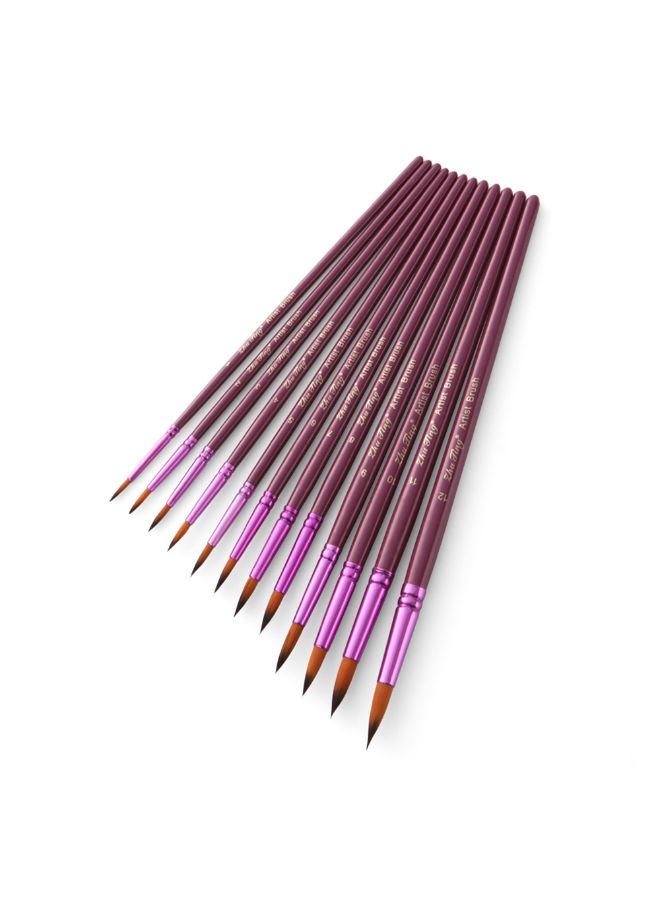 12-Piece Professional Round Pointed Paint Brush Set Purple