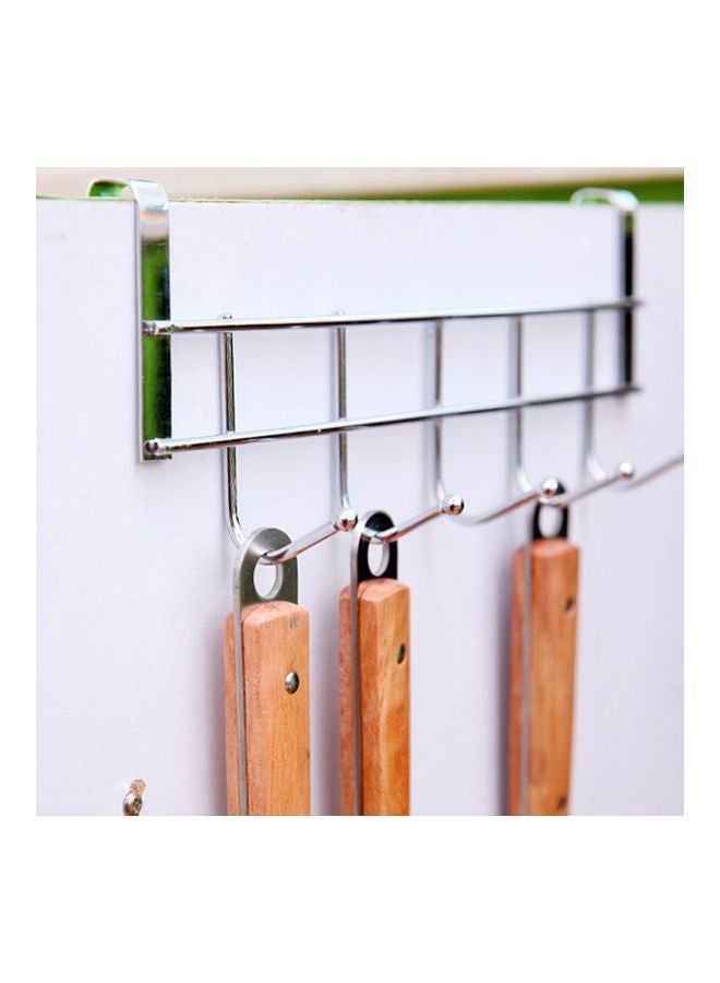 5 Hook Door Hanger Rack Silver 25.4x10x6centimeter