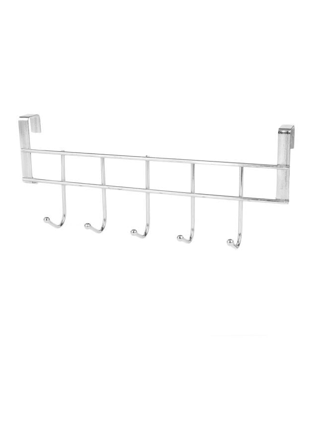 5 Hook Door Hanger Rack Silver 25.4x10x6centimeter