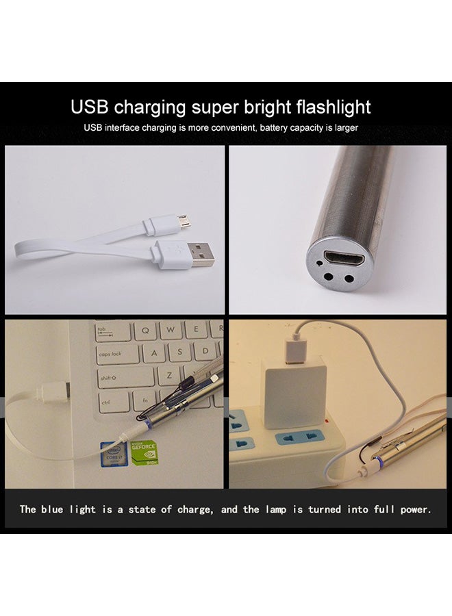USB Rechargeable LED Flashlight Multicolour 15x3x3centimeter