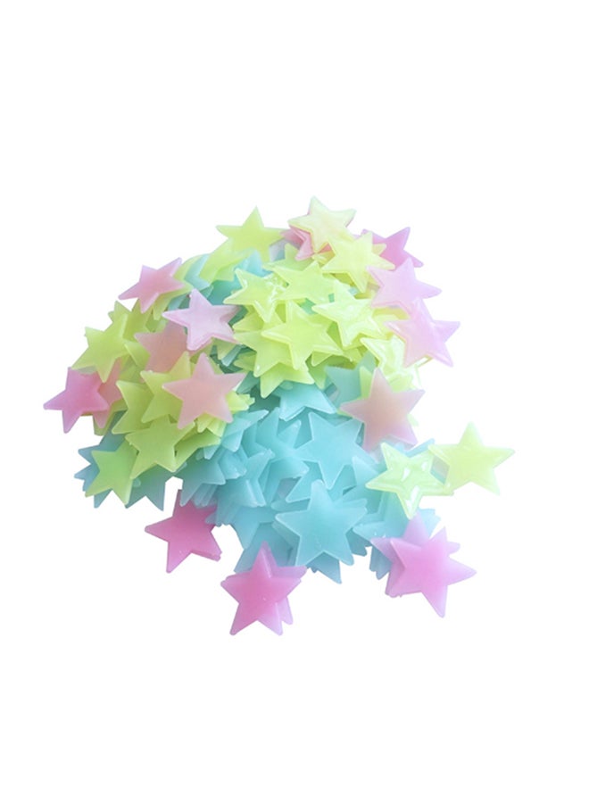 100-Piece 3D Stars Glow In The Dark Wall Sticker Multicolour 1 x 1centimeter