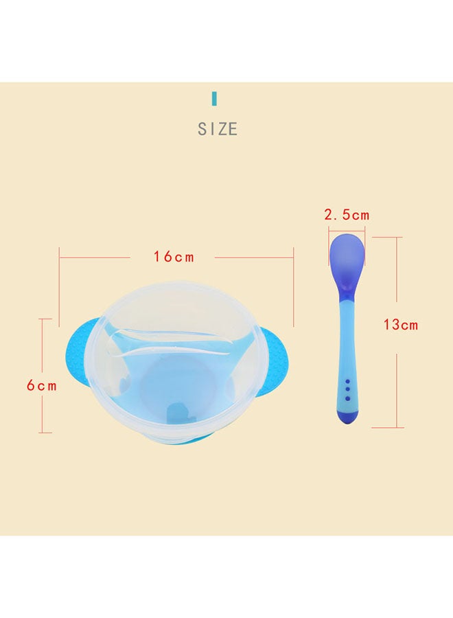 Temperature Sensing Baby Feeding Bowl With Spoon  - Blue/Clear