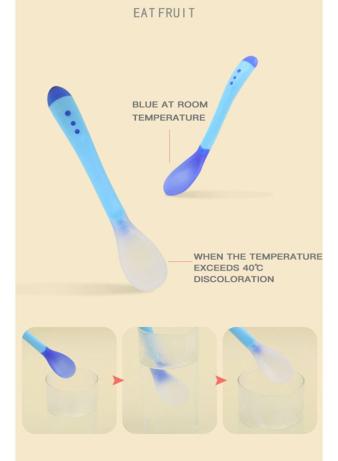 Temperature Sensing Baby Feeding Bowl With Spoon  - Blue/Clear