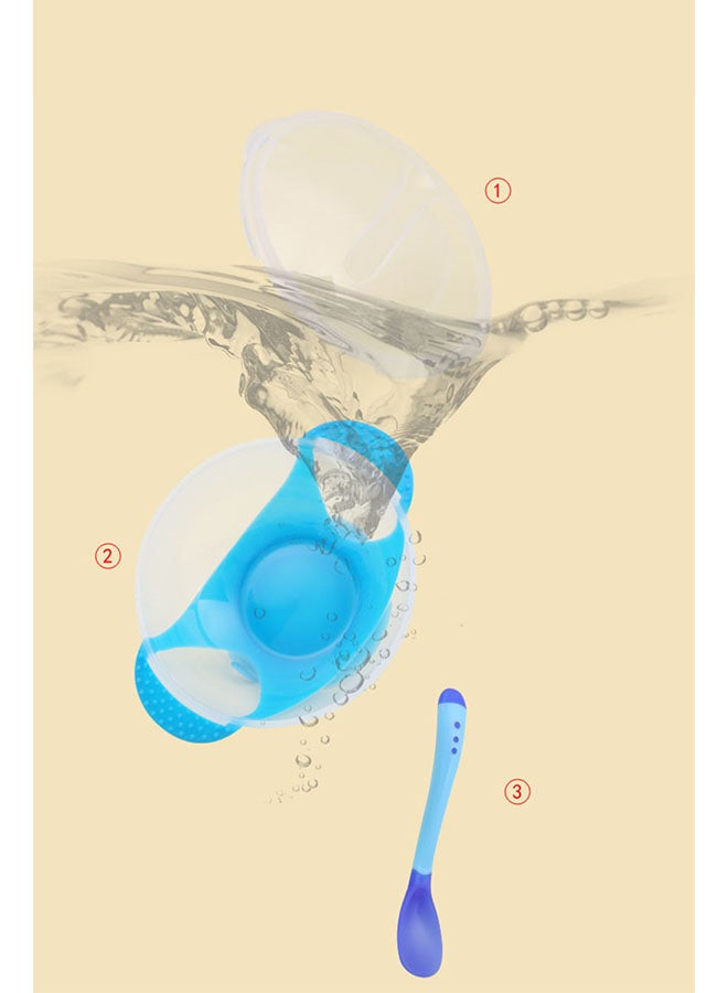 Temperature Sensing Baby Feeding Bowl With Spoon  - Blue/Clear