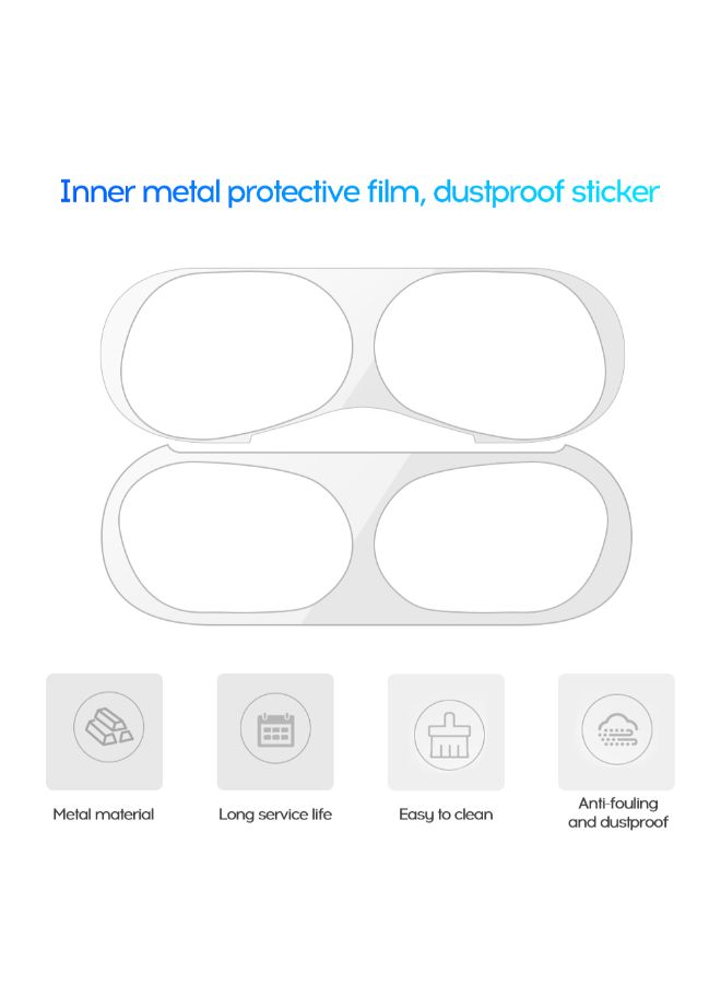 2-Piece Metal Dust Guard Sticker For Apple AirPods Pro 3 Case Silver
