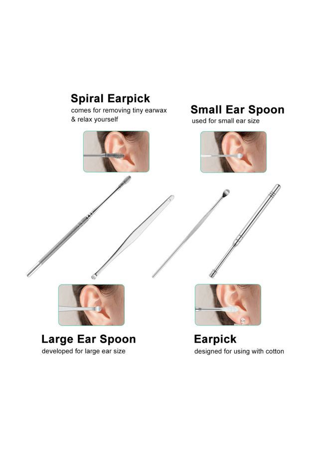 Set of 6 Non-slip Handles Ear Wax Removal Kit With Soft Silicone and Stainless Steel