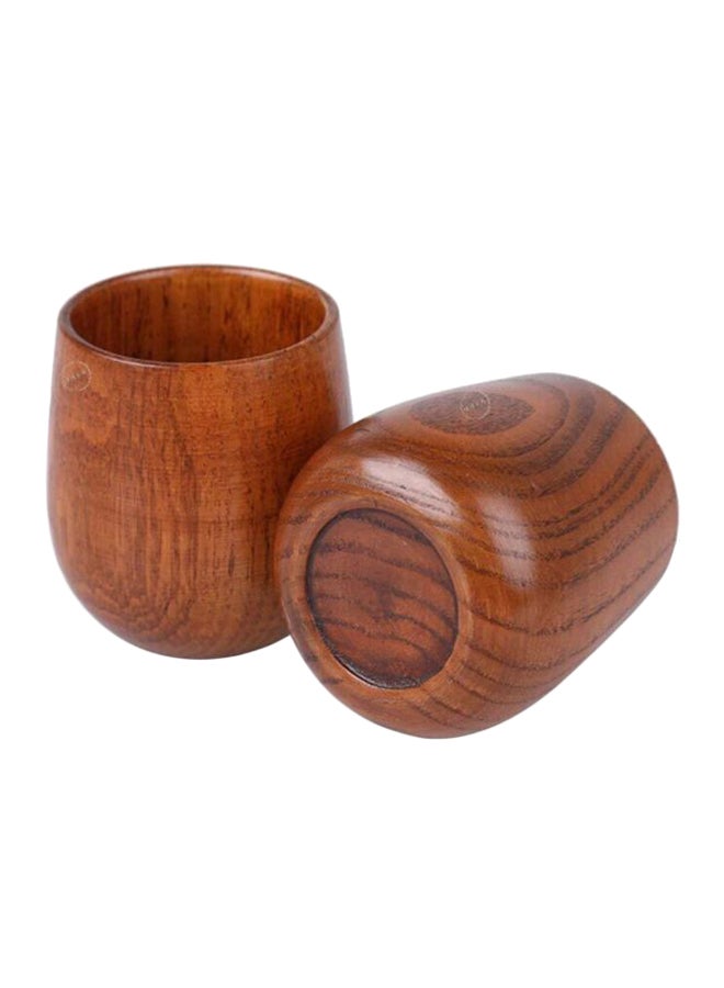 2-Piece Primitive Handmade Natural Spruce Wooden Tea Cup Brown