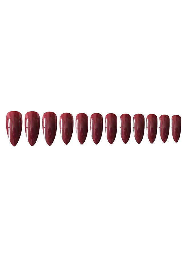 24-Piece Oval Sharp Artificial Nail Art Set Wine Red