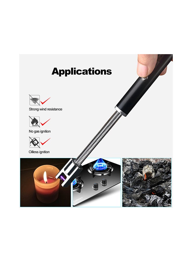 Arc Pulse Igniter Power Display Chargable Gas Lighter Black 255x15millimeter