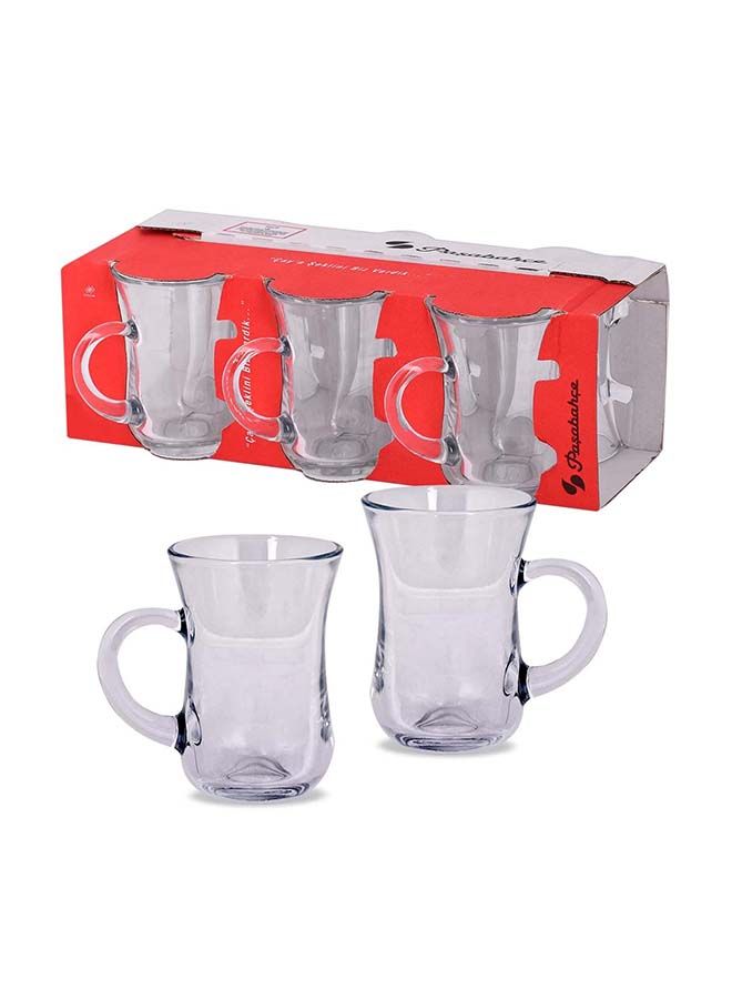 6-Piece Turkish Glass Tea Cup Set Clear 20ounce