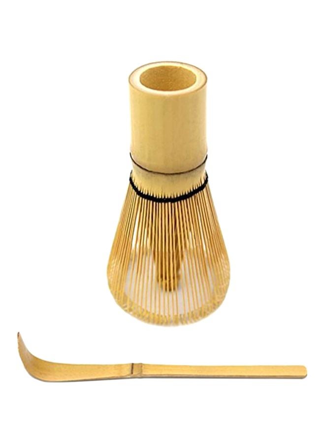 2-Piece Bamboo Whisk With Hooked Scoop Set Beige 17centimeter