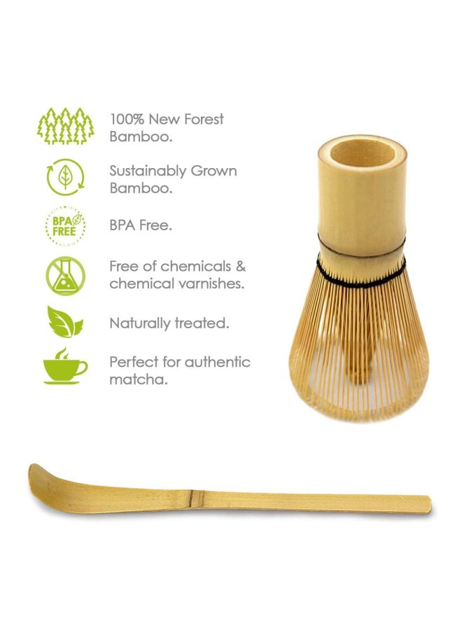 2-Piece Bamboo Whisk With Hooked Scoop Set Beige 17centimeter