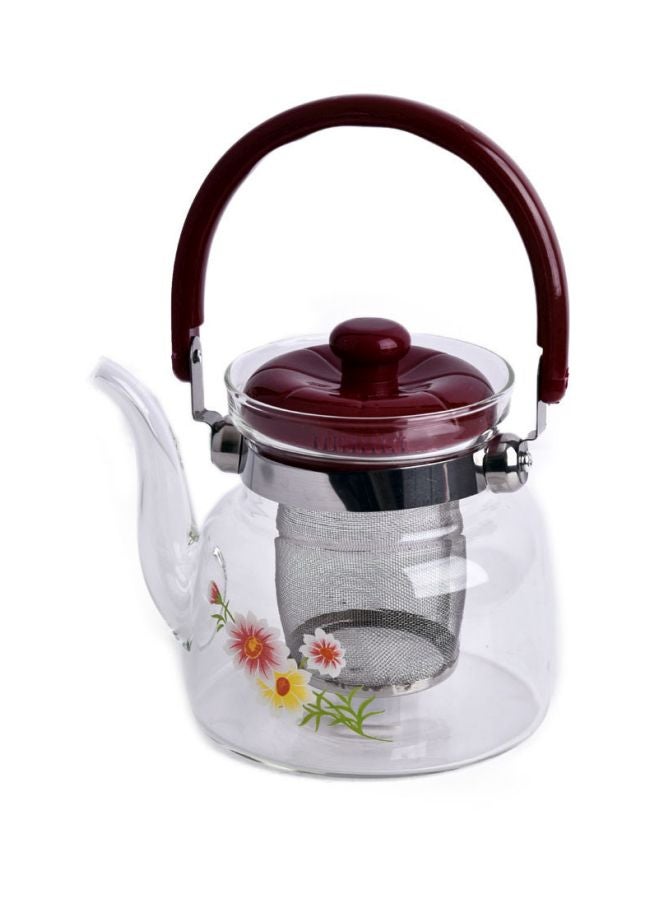 Floral Designed Teapot With Strainer Clear/Red