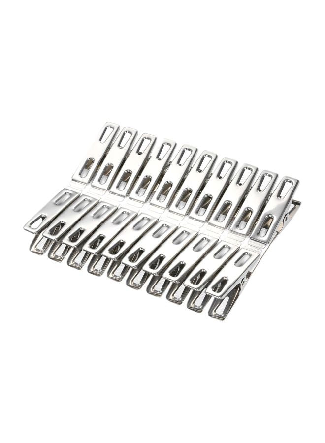Pack Of 20 Stainless Steel Clothes Clip Silver 12.5x2x9centimeter