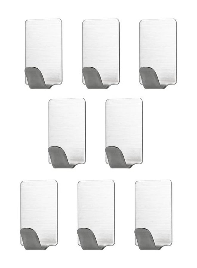 8-Piece Adhesive Wall Hook Set Silver