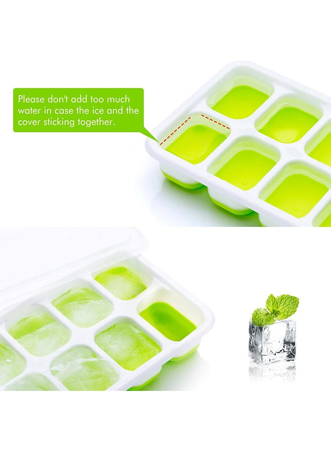 4-Piece Multi Grids Ice Cube Tray With Lid Clear/Green 25x9.5x8.5centimeter