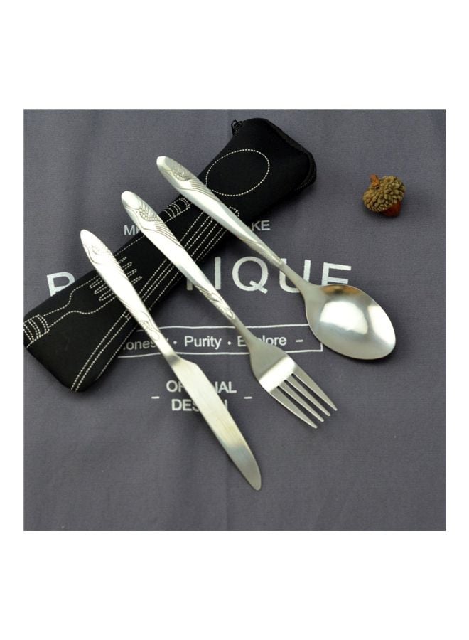 4-Piece Portable Cutlery Set With Case Black/Silver