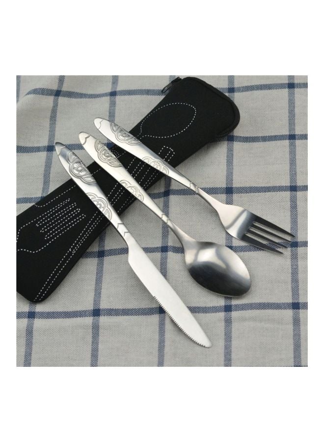 4-Piece Portable Cutlery Set With Case Black/Silver