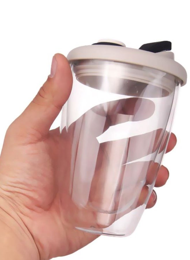 Double Wall Glass Mug With Lid Clear/Black/Grey 350ml