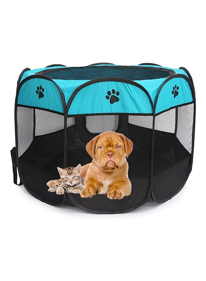 Portable Cat House Folding Pet Dog Tent Puppy Playpen Fabric Pet Rabbit Fence Blue/Black 28.4inch