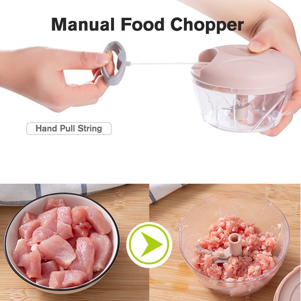 900ml Manual Food Chopper Pink/Clear 12.5 x 12 x 12cm