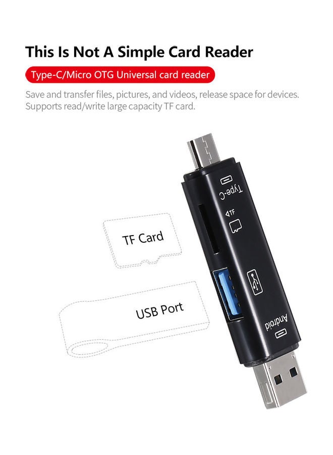 3 In 1 Type-C Otg Extension High Speed Tf Memory Card Reader For Pc Computer Phone Black