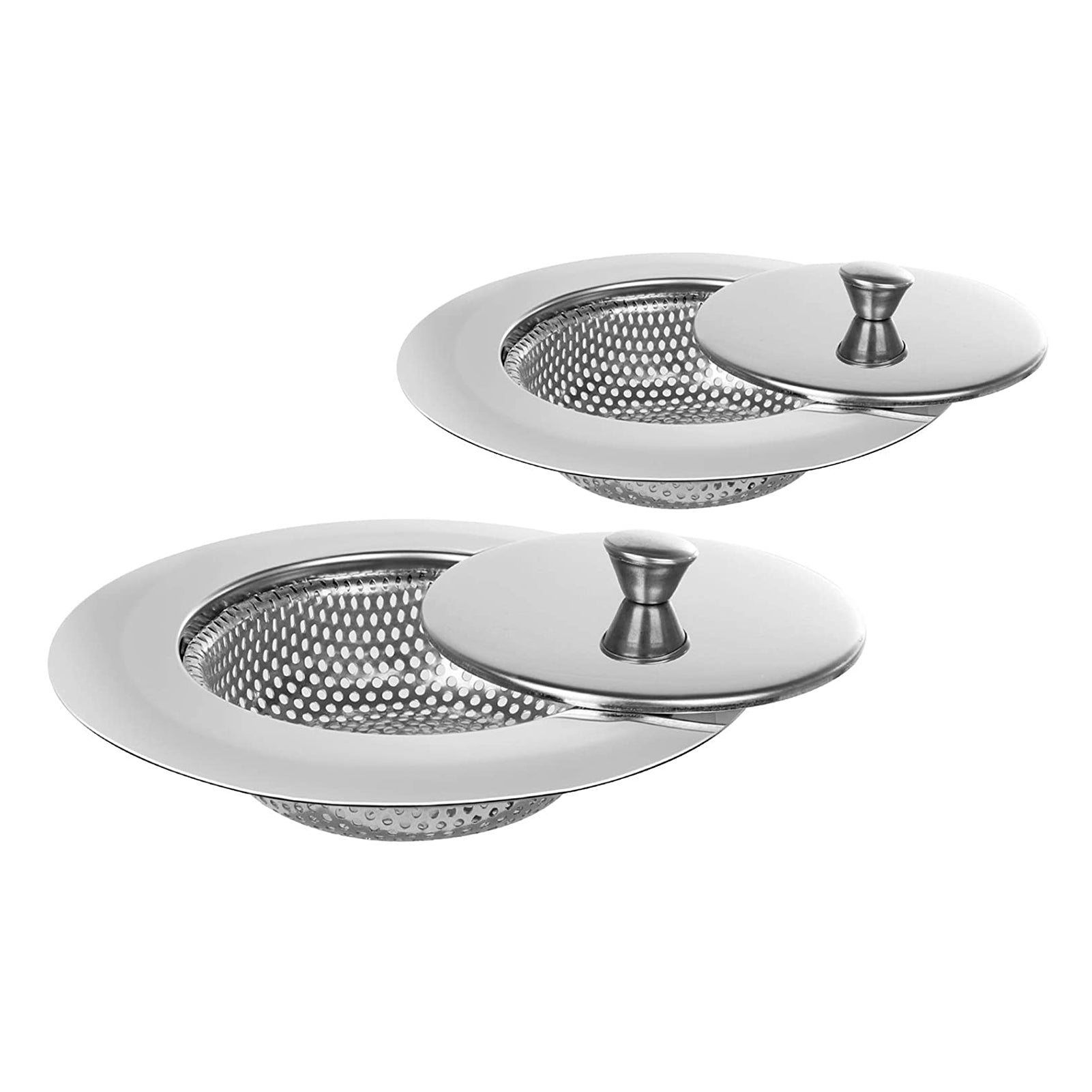 2 Pieces Stainless Steel Kitchen Sink Strainer with Lid Anti-clogging Block Food Particles silver 15.00*6.00*15.00cm