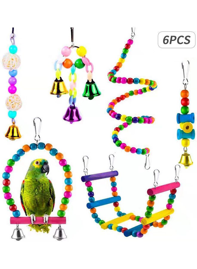 6-Piece Bird Swing Chewing Toy Set With Hammock Bell Multicolour 21 x 6cm