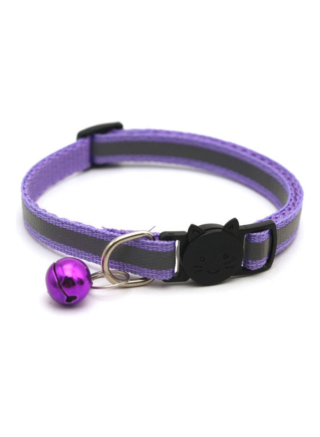 Reflective Patch Release Buckle Bell Tightness Pet Collar Purple/Grey 15 x 1cm