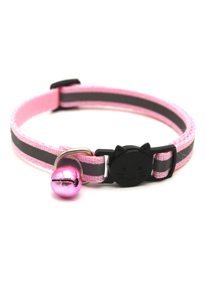 Reflective Patch Release Buckle Bell Tightness Pet Collar Pink/Grey 15 x 1cm