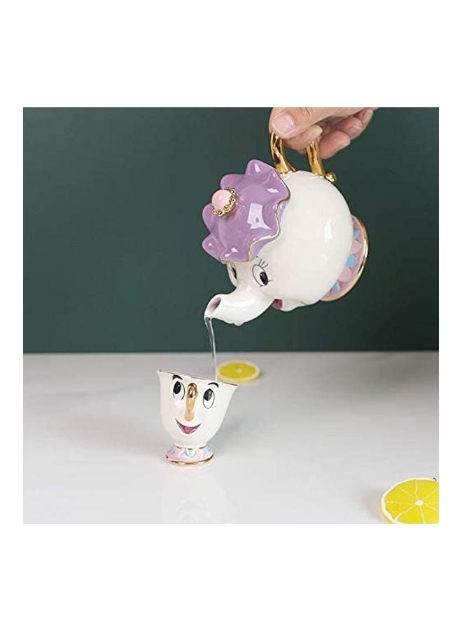 Beauty And The Beast Teapot Mug Set Beige/Purple Pot(500), Cup(50)ml