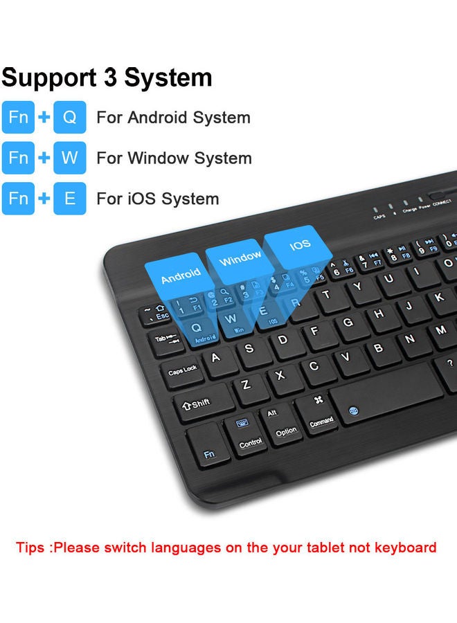 3-System Switch Multi-Language Universal Type Laptop Ipad BT Keyboard Mouse Suit Black