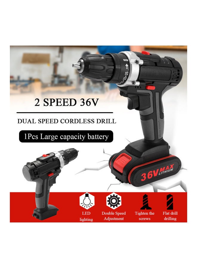 36V Electric Impact Drill With 2 Battery Red/Black