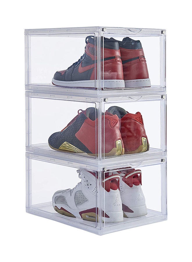 3-Piece Stackable Shoe Box Set Clear/White 13.5x7.5x10.6inch