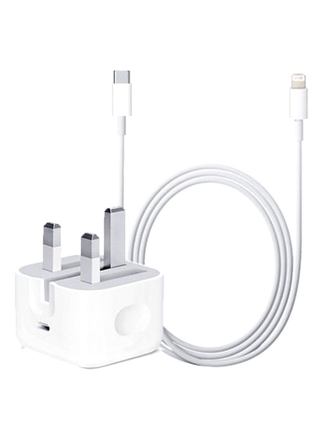 USB-C Power Adapter With Type-C To Lightning Cable 20W White