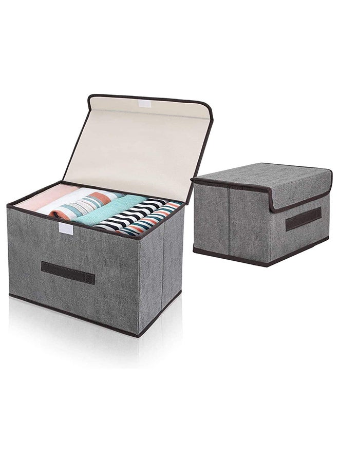 Pack Of 2 Foldable Storage Box With Lid Grey 36x23x24cm