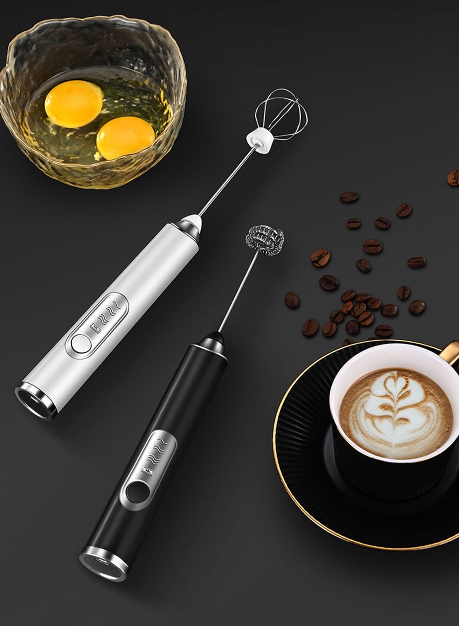 Electric Milk Frother Handheld Electric Whisk Coffee Frother Egg Beater Milk Cappuccino Latte Frother Drink Mixer Kitchen Tools Black
