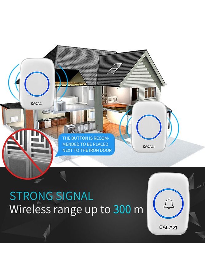 Waterproof Wireless Doorbell with LED Flash, Over 1000 Feet Range, 60 Sounds and 5 Levels of Volume, Cordless Doorbell for Home, Office, Apartment, Hotel, Warehouse and Anti-Theft White