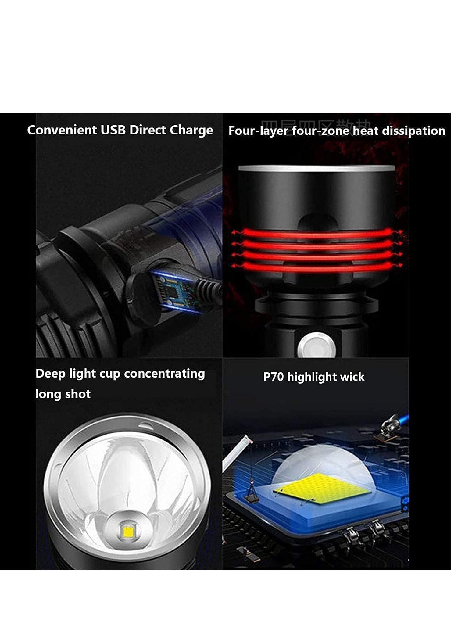 30000-100000 lumens Rechargeable led Tactical Flashlight£¬Super Bright 3 Modes Handheld Flashlights £¬Brightest Powerful 50W XLM-P70 LED USB Torch